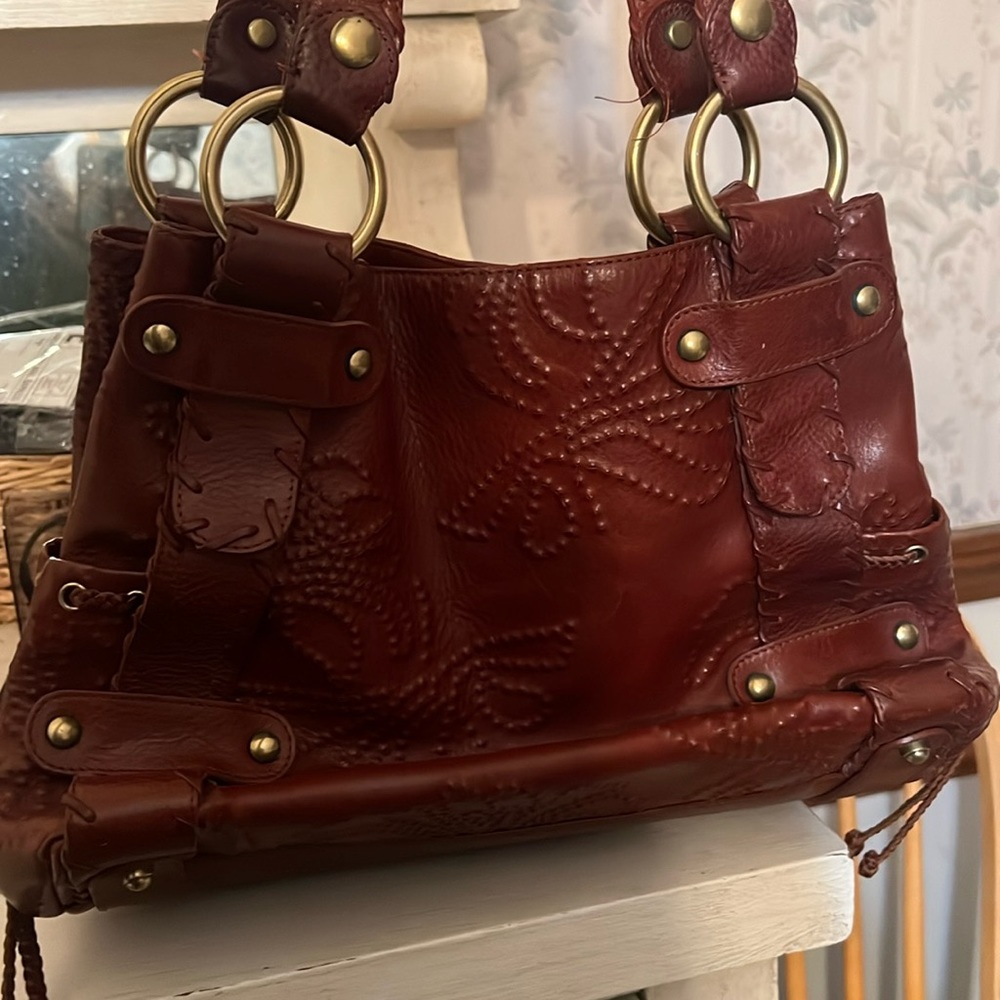 Y2K KOOBA SIENNA BROWN LEATHER WHIPSTITCH SHOULDER HAND BAG, DUST BAG,